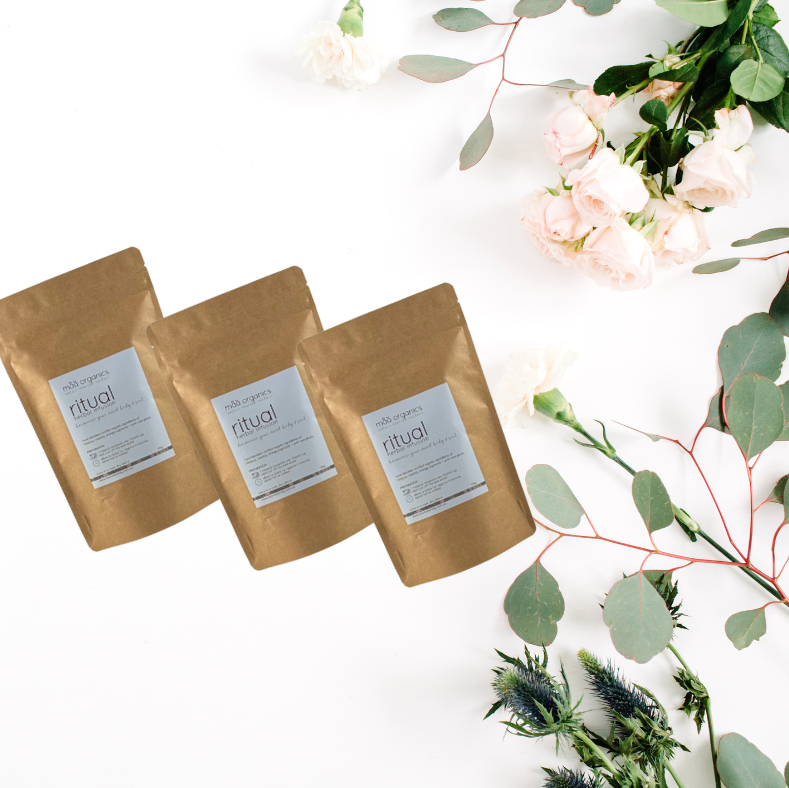 Three Kraft paper resealable bags with labels on a white background